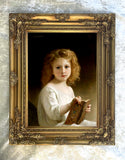 Exquisite Oleograph on Canvas - "The Storybook"  Portrait of a Young girl