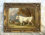 Fine Oleograph on Canvas of a Prize Bull in a Landscape