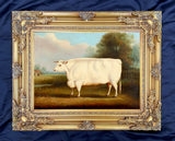 Fine Oleograph on Canvas of a Short Horned Bull in a Landscape