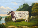 Fine Gilt Framed  Oleograph "A Prize Bull in a River Landscape"