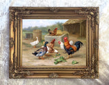 Fine Oleograph on Canvas of Chickens & Ducks in a Stable Yard