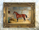 Gilt Framed Oleograph of  a Bay Horse in a Stable - John Ferneley