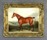 Fine Oleograph on Canvas of a Bay Hunter in a Rural Landscape aft. Ferneley