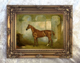 Gilt Framed Oleograph of  a Chestnut Hunter in a Stable aft. J Ferneley