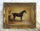 Oleograph on Canvas of a Dark Bay Hunter in a Stable