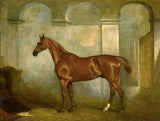 Gilt Framed Oleograph of  a Chestnut Hunter in a Stable aft. J Ferneley