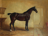Oleograph on Canvas of a Dark Bay Hunter in a Stable