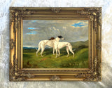 Framed Oleograph of  a pair of Greyhounds in a Moorland Landscape