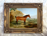 Fine Oleograph on Canvas of Bay Horse in an Extensive Landscape