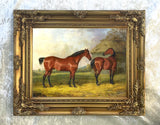 Fine Oleograph on Canvas of 2 Bay Horses in a  Rural Landscape