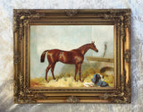 Fine Oleograph on Canvas of a Chestnut Racehorse in a Stable after Harry Hall