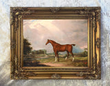 Fine Oleograph on Canvas of a Bay Hunter in an extensive Landscape