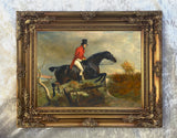 Fine Oleograph on Canvas of a Huntsman Taking a Fence
