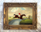 Fine Oleograph on Canvas - Over the Stream - A Steeplechase