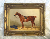 Fine Oleograph on Canvas - Study of a Chestnut Hunter in a Stall