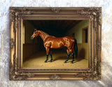 Gilt Framed Oleograph of a Bay Hunter "Persimmon" in a Stable