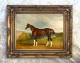 Gilt Framed Oleograph of a Bay Hunter "Gameboy" in a Landscape