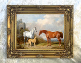 Horses & a Hound in a Palladian Landscape - Fine Oleograph on Canvas