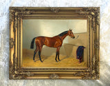 Fine Lithograph of a Bay Horse Tethered in a Stable