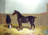 Oleograph on Canvas of a Stable Scene - A Cob in a Stable