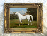 Excellent Lithograph on Canvas - Portrait of a Grey Horse in a Landscape