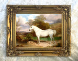 Fine Lithograph on Canvas - Portrait of a Grey Horse in a Landscape