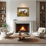 Fine Oleograph on Canvas of a Bay Hunter by a River