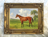 Fine Oleograph on Canvas of a Bay Horse in an Extensive Landscape