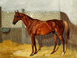 Fine Oleograph on Canvas - Study of a Chestnut Racehorse in a Stall