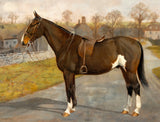 Fine Oleograph on Stretched Canvas of a Saddled Hunter in a Lane