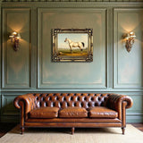 Gilt Framed Oleograph of a White Arabian Stallion in a Landscape