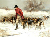 Fine Gilt Framed Oleograph of  Hounds in Winter
