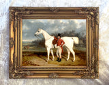 Oleograph on Canvas of a Huntsman with a White Horse aft. John Ferneley