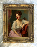 Exquisite Oleograph on Canvas - Portrait of an Elegant Edwardian Woman