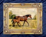 Fine Oleograph on Canvas - Study of a Mare & Foal  aft. Alfred Munnings