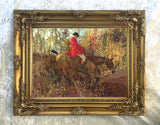 Fine Oleograph on Canvas of Racehorses "Over the Ditch" aft. Munnings