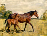 Fine Oleograph on Canvas - Study of a Mare & Foal  aft. Alfred Munnings
