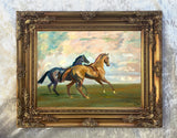 Fine Oleograph on Canvas of Horses in a Landscape aft. Munnings