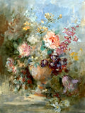 Exquisite Oleograph on Canvas - Impressionist Still Life of Flowers