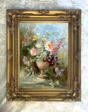 Exquisite Oleograph on Canvas - Impressionist Still Life of Flowers