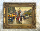 Fine Oleograph on Canvas of a Busy Parisian Twilight Street Scene aft. Eduoard Cortes