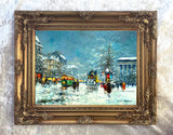 Beautiful  Lithograph on Canvas of a busy Parisian Wintry Street at Twilight