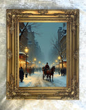 Exquisite Oleograph on Canvas of a Parisian Winters Evening Street Scene