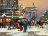 Fine Oleograph on Canvas of a Parisian Scene - Paris in the Snow aft. Eduoard Cortes