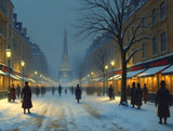 Elegant Lithograph on Canvas of a Parisian Winter Twilight Street Scene