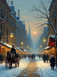 Exquisite Oleograph on Canvas of a Parisian Winters Twilight Street Scene