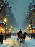 Exquisite Oleograph on Canvas of a Parisian Winters Evening Street Scene