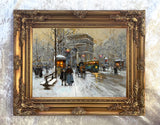 Stunning Lithograph on Canvas of a Parisian Wintry Twilight Scene aft. Eduoard Cortes