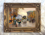 Stunning Oleograph on Canvas of a busy Parisien Street Scene aft. Eduoard Cortes