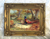 Fine Oleograph on Canvas - A Cock Pheasant & Hens in a Landscape
